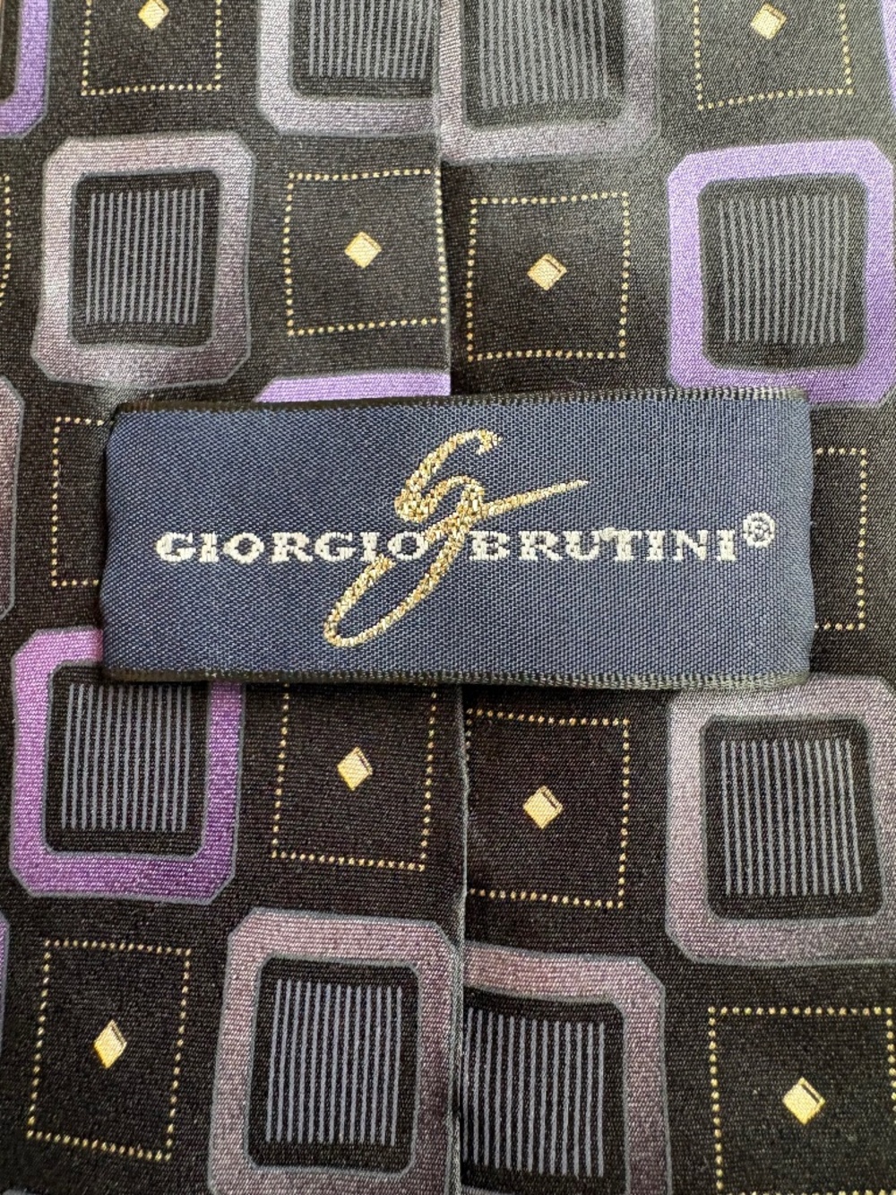 Giorgio Brutini 100% Silk Geometric Square Pattern Tie - Purple & Black Classic